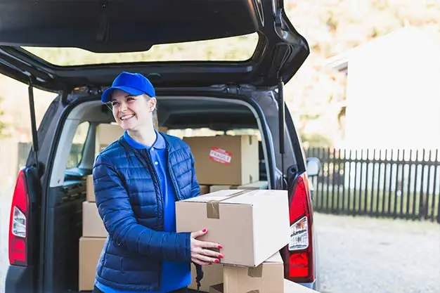 A woman delivering product Safely